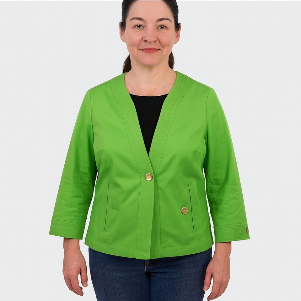 Talbots Lime Green Spring Single Button Collarles… - image 1